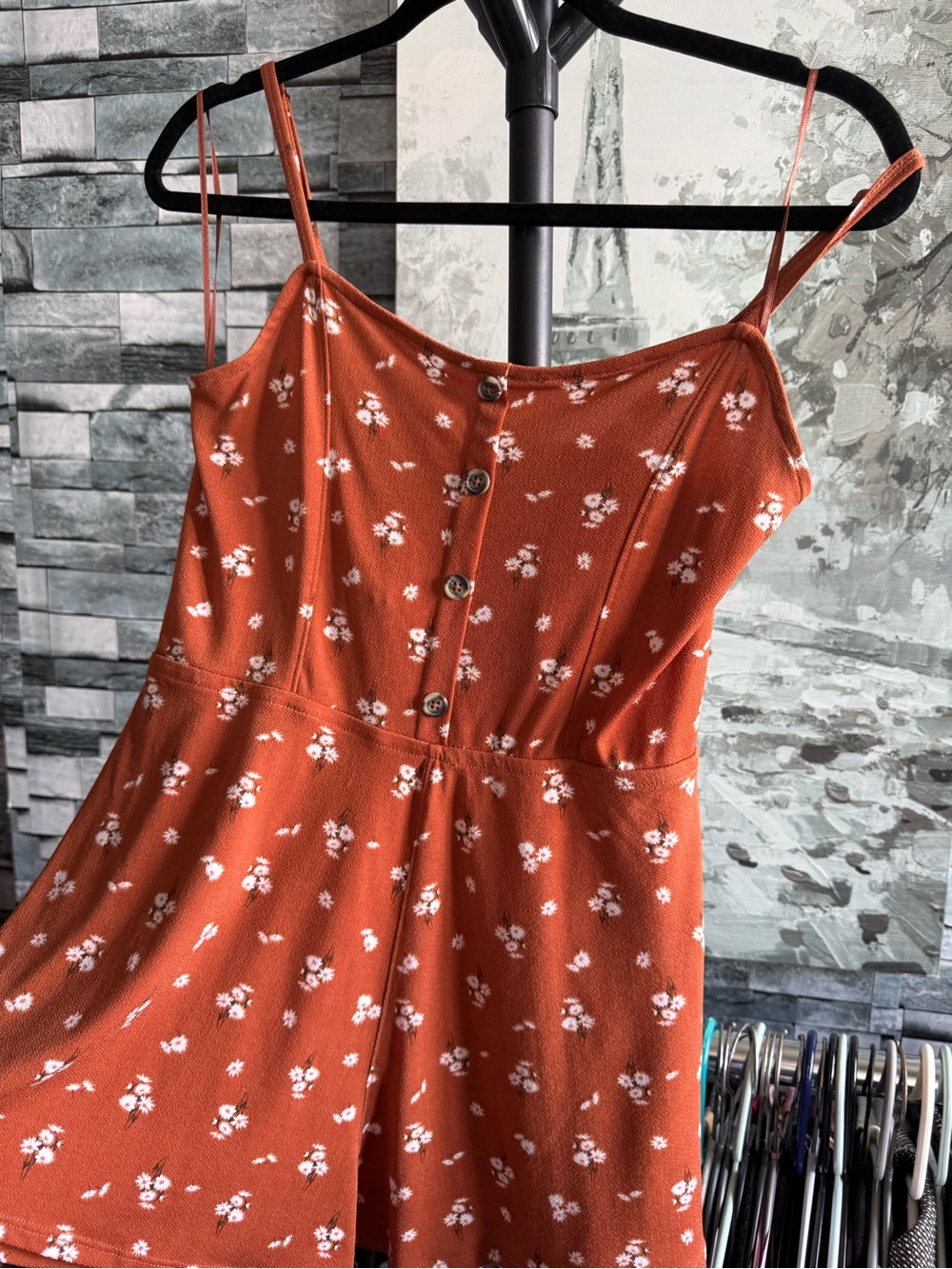 Aeropostale Rust Orange Floral Smocked Romper